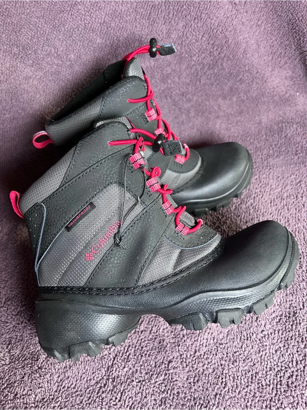 Columbia Youth Rope Tow III Waterproof Boots - Black and Red Size 2